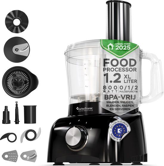TurboTronic FP800 Foodprocessor - 1.2 Liter - 800W - Black