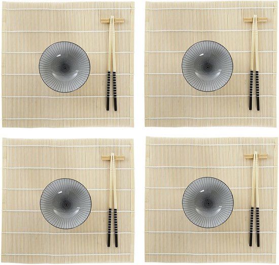 16-delige sushi serveerset - Aardewerk - Zwart/Wit - 4 personen