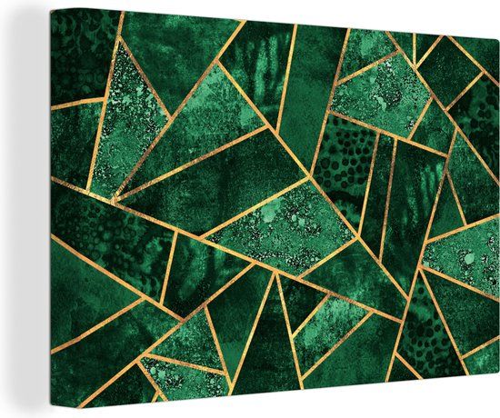 OneMillionCanvasses Canvas Schilderij Smaragd Goud Abstract 90x60 cm - Wanddecoratie
