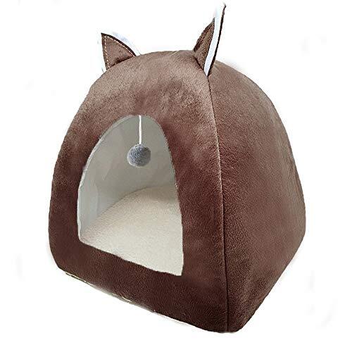 Aismart Pet Tent Cave Bed voor katten/kleine honden Cat Bed House, Microfiber Indoor Outdoor Pet Beds (M,brown ball)