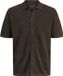 Jack & Jones Premium Gebreide overhemd met korte mouw en polokraag - Maat S - Biologisch katoen - Gestreept - Bruin