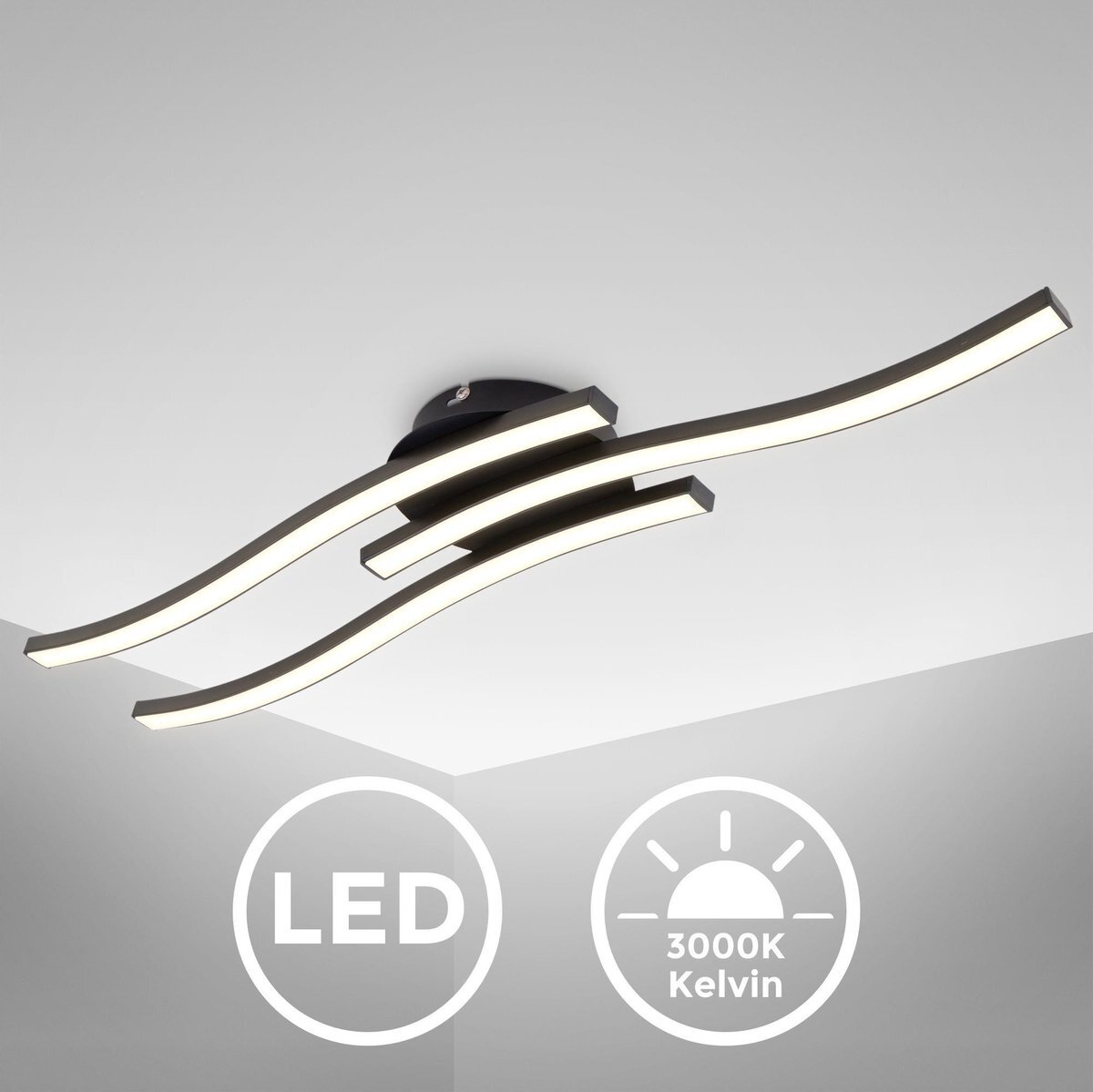 B.K.Licht - Zwarte LED Plafondlamp - plafonniére - verlichting voor binnen - 3.000K - 1.440Lm - 18W