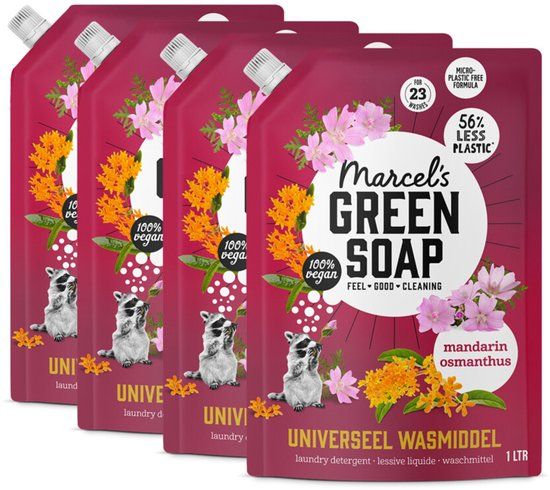 Marcel's Green Soap Universeel Wasmiddel Navulling - Mandarijn & Osmanthus - 4 x 1L - 92 wasbeurten