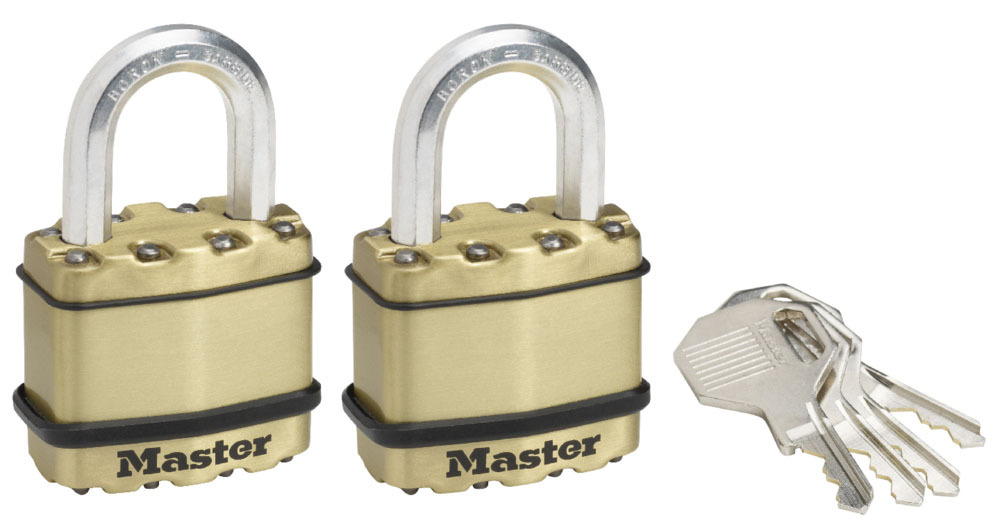 Masterlock 45 mm breed Excell-hangslot van gelamineerd staal; koperen afwerking; verpakking van 2