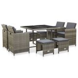 vidaXL 5-delige loungeset met kussens, polyrotan, grijs