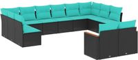 vidaXL 12-delige tuinbankset met kussens van zwart polyrotan