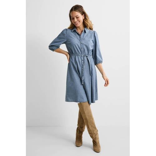 Anytime Blauw Denim Jurk met Strass Steentjes