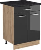 Vicco Keukenonderkast R-Line, Antraciet Hoogglans/Goudkleurig Eiken, 60 cm met lade antraciet werkblad