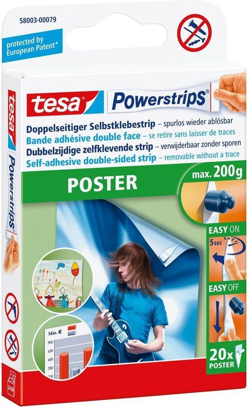 tesa Powerstrips POSTER - 20 stuks - Wit