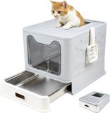 Terona B.V. Litière pour chat en Inox avec couvercle – Litière pour chat pliable fermée avec tiroir – Sans odeur, étanche et facile à nettoyer – Double entrée/sortie – Bac à litière avec pelle (38,3 × 51 × 41 cm) – Gris