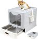 Terona B.V. Litière pour chat en Inox avec couvercle – Litière pour chat pliable fermée avec tiroir – Sans odeur, étanche et facile à nettoyer – Double entrée/sortie – Bac à litière avec pelle (38,3 × 51 × 41 cm) – Gris