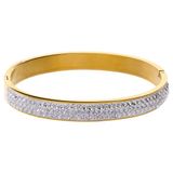 Lucardi - Dames Stalen goldplated bangle met kristal - Armband - Staal - Goudkleurig - 62 mm