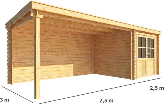 Merkloos Blokhut met overkapping Els 500 cm bij 300 cm diep Lessenaarsdak bruin