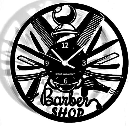 Instant Karma Clocks Barber Shop wandklok Barber Shop kapper, cadeau-idee, schoonheid, accessoires voor heren, zwart, hout, 30 cm