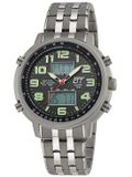 ETT Eco Tech Time mid-25191 Montre Bracelet Analogique et numérique Solaire 10 ATM Argenté Boucle multiple Rond Cuir Noir Acier Unisexe