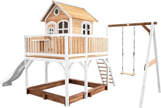 AXI Liam Speelhuis - Bruin/Wit - Met Glijbaan, Schommel & Zandbak - FSC Hout
