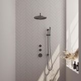 Brauer Gunmetal Carving Thermostatische Regendoucheset Inbouw - Hoofddouche 30 cm - Gebogen Wandarm - Handdouche Staaf - Doucheslang - Geintegreerde Glijstang - Gunmetal