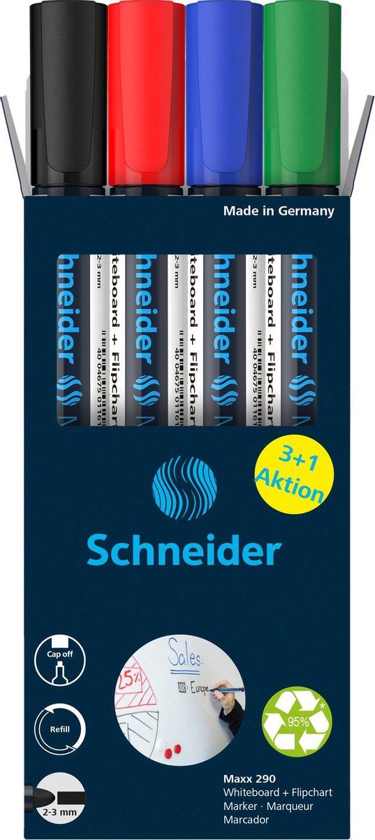 Schneider Maxx 290 whiteboardmarker - 3 + 1 gratis - assorti