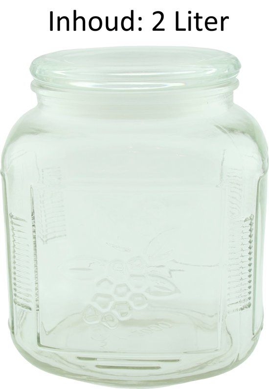 Clayre & Eef Glazen Voorraadpot 2 Liter - Druiven Motief - luchtdicht deksel - Ø 14 X 17 CM