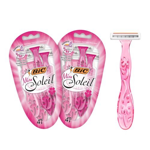 BIC Miss Soleil Colour Collection, Triple Blade Razor voor vrouwen, roestvrij stalen mesjes, met bloemvormige handgrepen, 8 stuks