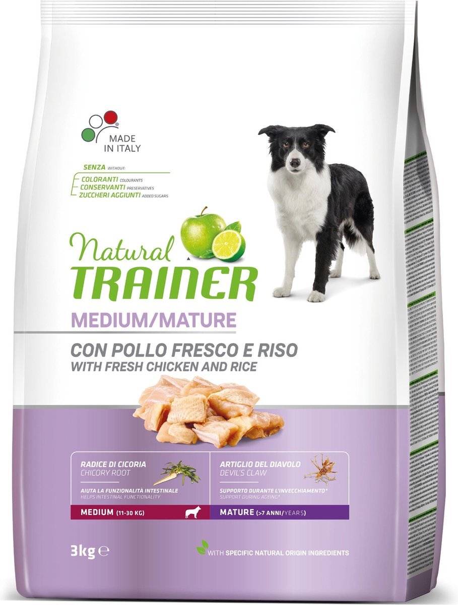 Natural trainer 3 kg dog senior medium chicken hondenvoer