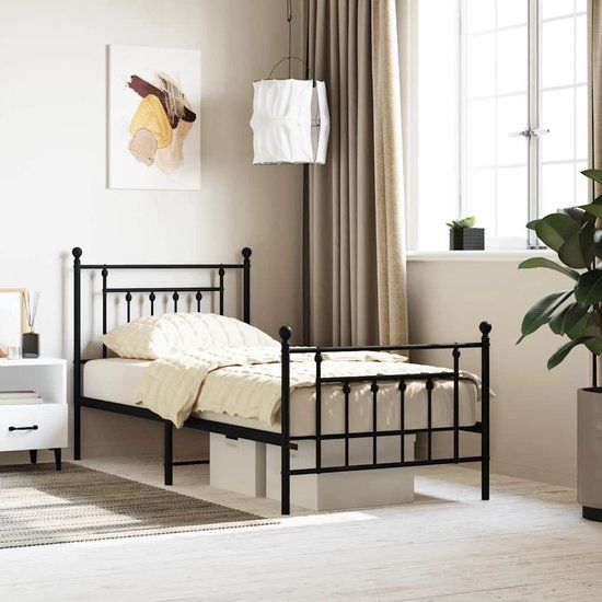 vidaXL Bedframe met hoofd- en voeteneinde metaal zwart 90x190 cm