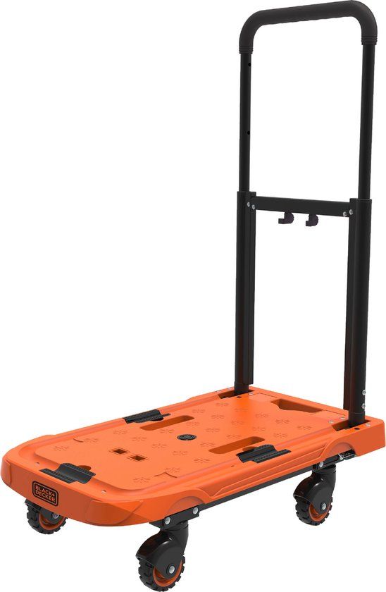 BLACK+DECKER Opvouwbare Transportwagen - Plateauwagen - Max. 90 KG - In Hoogte Verstelbaar - 61,4 x 37x3 x 89,4 CM - Oranje