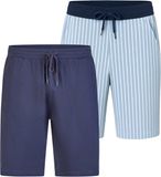 Phil & Co Heren Korte Pyjamabroek Gestreept/Effen Blauw 2-Pack - Maat L