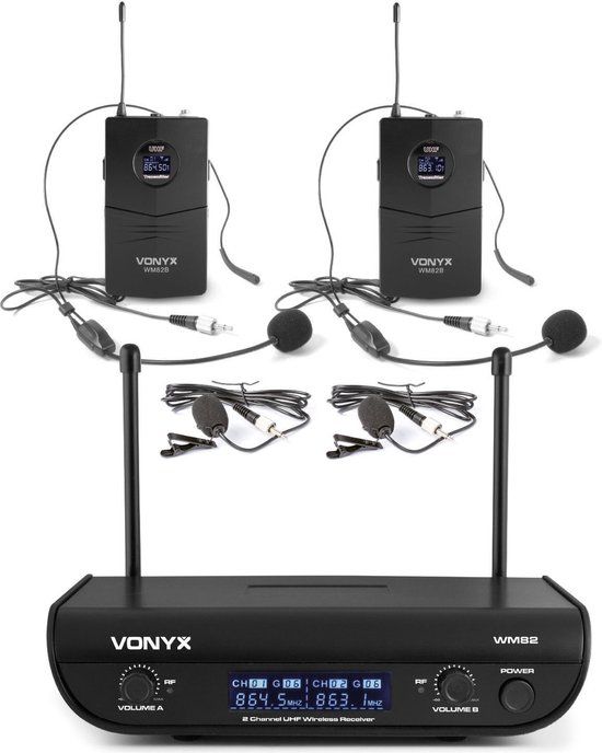 Fenton Vonyx WM82 Draadloze UHF microfoonset - 2x headset - Zwart