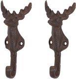 Esschert Design Muurhaak Hert - 2x - gietijzer - wandhaak - hertenkop - 13,7 cm
