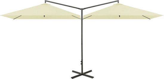 vidaXL Dubbele parasol met stalen paal 600x300 cm zandkleurig