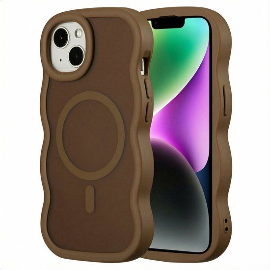 Selencia Wavy Case - Golvend Hoesje geschikt voor Apple iPhone 14 / 13 - Mocha Brown