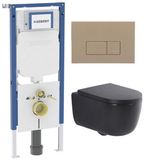 Geberit QeramiQ Dely Swirl Toiletset - 36.3x51.7cm - Geberit UP720 Duofix Sigma inbouwreservoir - 35mm zitting - bedieningsplaat taupe - rechthoekige knoppen - mat zwart