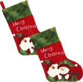 Unique Living Chaussettes de Noël - 2x - Rouge/Vert - L25 x H45 cm - Polyester - Merry Christmas