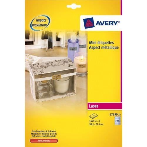 Avery Mini Etiketten L7690-25 - zilver - 38,1 x 21,2 mm - permanent klevend
