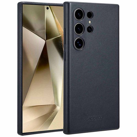 Accezz Hoesje - Geschikt voor Samsung Galaxy S24 Ultra - met Magnetische Ring Leather Backcover - Black