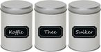 Non-branded Boîtes de rangement rondes - 3x pièces - avec étiquettes tableau noir inscriptibles - 9,5 x 13 cm - Boîtes de conservation - Boîtes de conservation de 1000 ml - argent