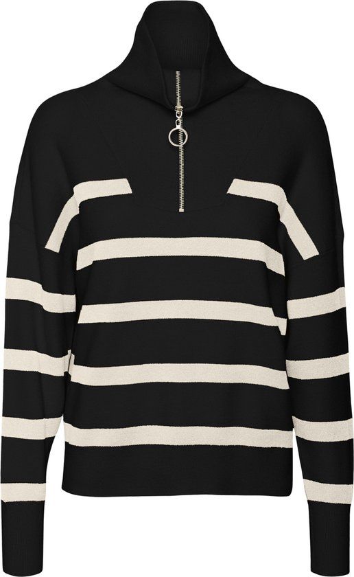 VERO MODA VMSABA STRIPE LS HIGHNECK BLOUSE GA NOOS Dames Trui - XL - Zwart/Crème - Gestreept