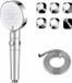 Unyqoos® Set de douche à main – Pomme de douche Ø100 mm, 5 jets, bouton de sélection à une touche, économie d'eau avec arrêt d'eau, tête en ABS et tuyau de douche en acier inoxydable