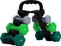 Haltère courte - Haltères hexagonales - Set de six - Poids total 12 kg - Support de rangement - Poignées antidérapantes - Convient à l'entraînement de force - Plusieurs couleurs