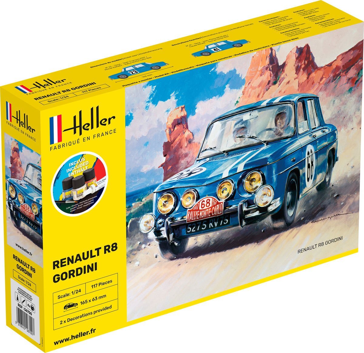 Heller 56700 Renault R8 Gordini, met kleur, lijm, penseel modelbouwset, grijs