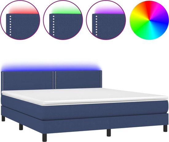 vidaXL Boxspring met matras en LED stof blauw 180x200 cm