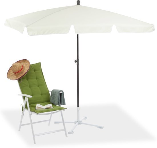 Relaxdays parasol rechthoekig - 200 x 120 cm - strandparasol - stokparasol balkon of tuin wit