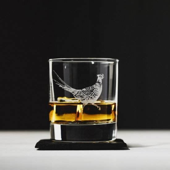 The Just Slate Company Whiskyglas FAZANT met leisteen onderzetter (Cadeauset)
