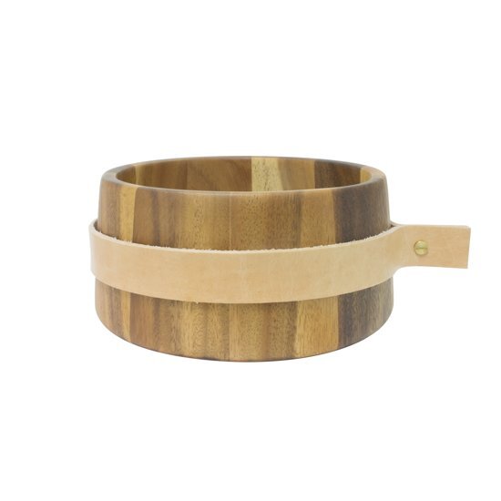 TAK Design Puka Wrap Me Serveerkom - Incl. Leer - Acacia Hout - ?22 x 10 cm