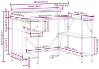 vidaXL Bureau Grijs Sonoma 120 x 79 x 86,5 cm Bewerkt Hout