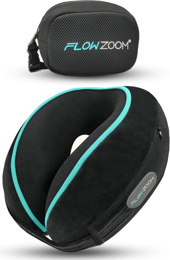 FLOWZOOM Dream Nekkussen met Extra Zijsteun – Reiskussen Vliegtuig van Traagschuim – Zwart