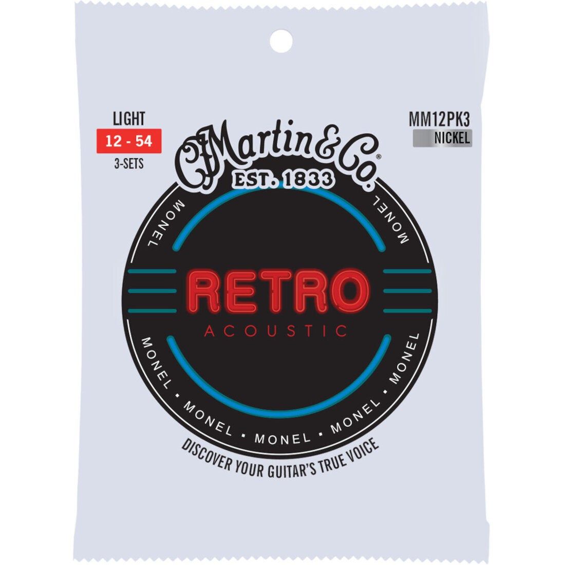 Martin Strings MM12PK3 Retro Nickel 3-Pack Light 12-54 - Western Guitar Strings (3 Sets)