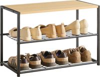 ACAZA Schoenenrek - Schoenenkast - 2 Lagen - voor 8 Paar Schoenen - 43 x 63 x 30 cm - Metaal met Spaanplaat - Lichte Eik Kleur
