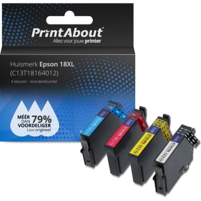PrintAbout Huismerk Epson 18XL (T1816) Inktcartridge 4-kleuren Voordeelbundel Hoge capaciteit
